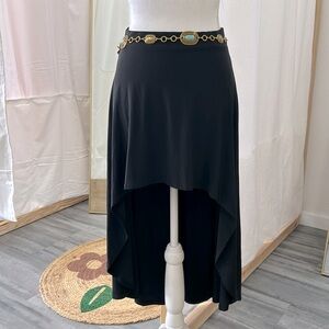 High Low Black Skirt Size Medium Elastic Waist Knee Length Pull On Stretch New